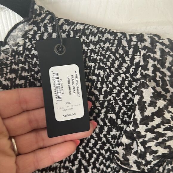 Rag & Bone Fawn Black White Printed Silk Long Sleeve Mini Dress XXS NWT - Picture 8 of 8